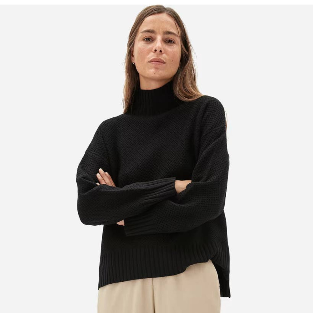 Everlane ReCashmere Stroopwafel Sweater Turtleneck Black Size XS NWOT